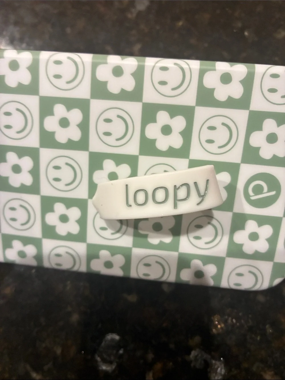Loopy Green & White Smiley Flower Checkered iPhone 14 Pro Max Case with Loop